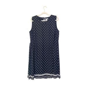 DR2 Black White Print Sleeveless Dress Womens Plus 1X Pleated Lightweight Boho